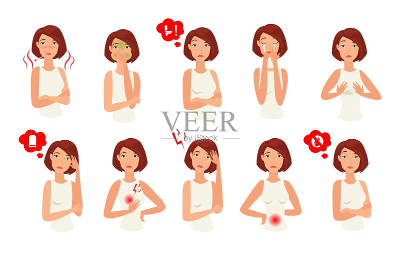 女性怀孕迹象卡通图标集图标素材