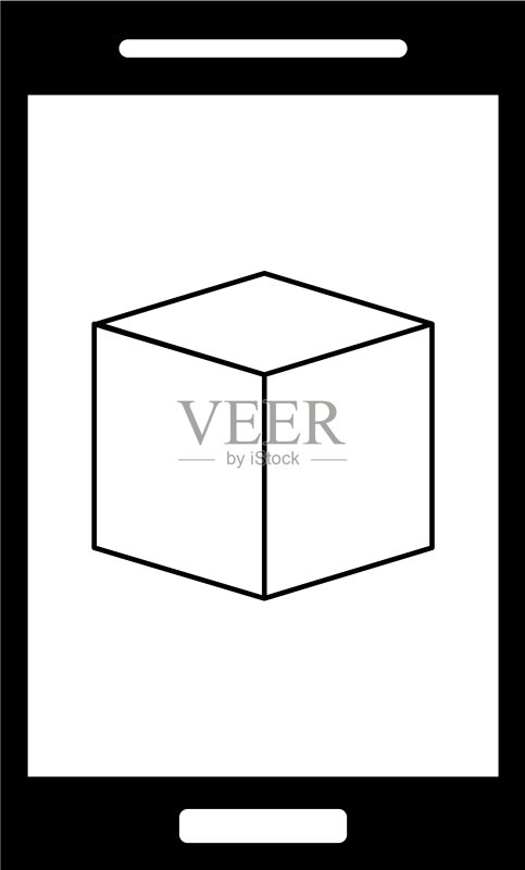 屏幕上带有立方体符号的黑色智能手机图标素材