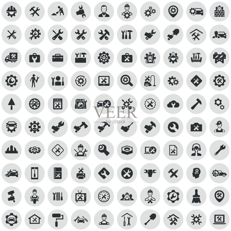 用于Web和UI的维修100图标通用集图标素材
