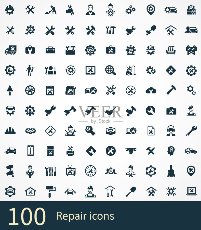 用于Web和UI的维修100图标通用集图标素材