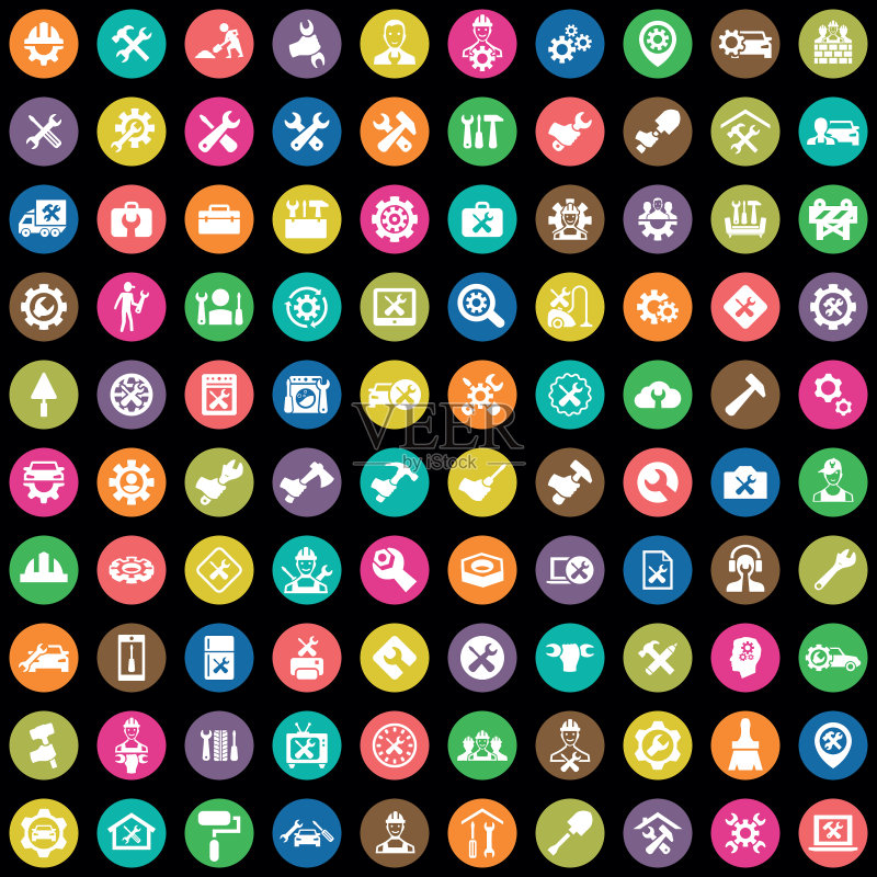 用于Web和UI的维修100图标通用集图标素材