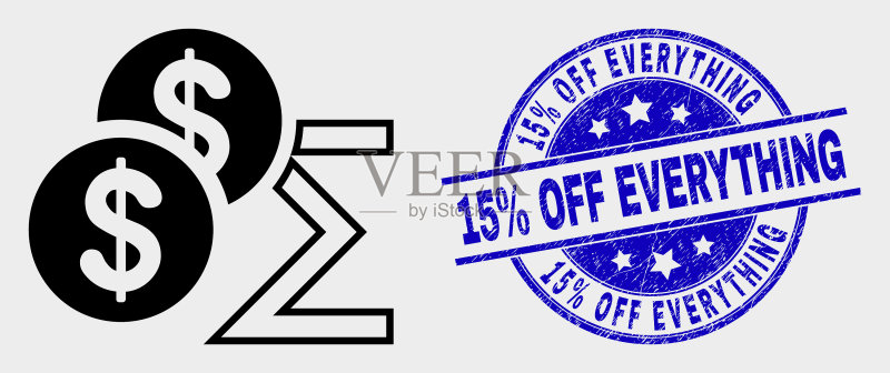 美元金额图标和15%折扣图标素材