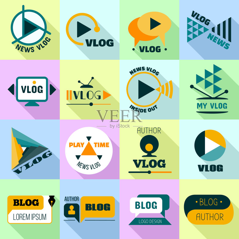 扁平风格Vlog标志套装图标素材