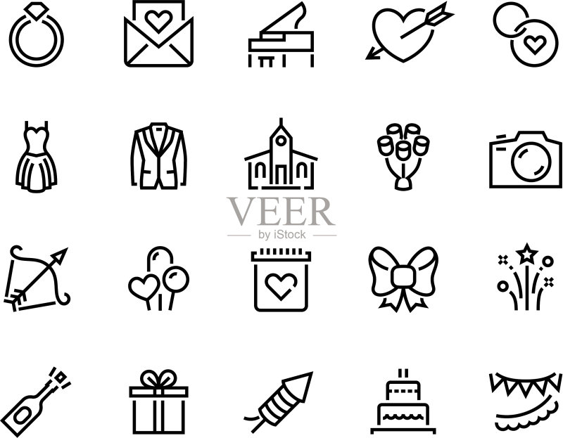 婚礼线条图标:结婚典礼图标素材