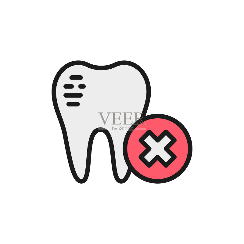 牙釉质损坏牙科破损扁平色图标素材