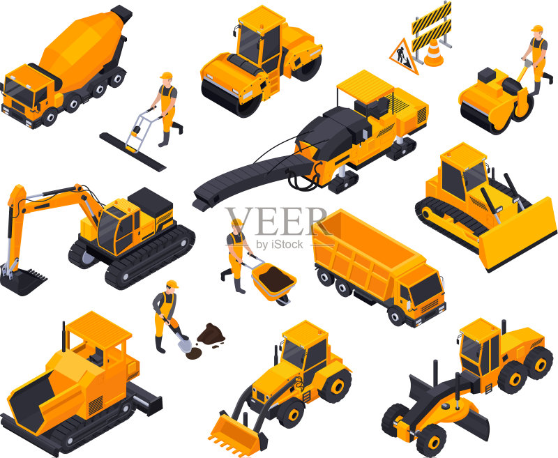 道路施工2.5D图标集图标素材