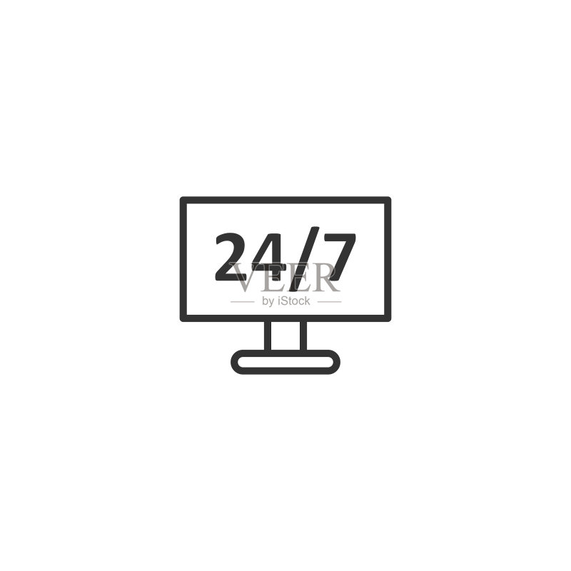 扁平风格的24/7全天候服务电脑图标图标素材