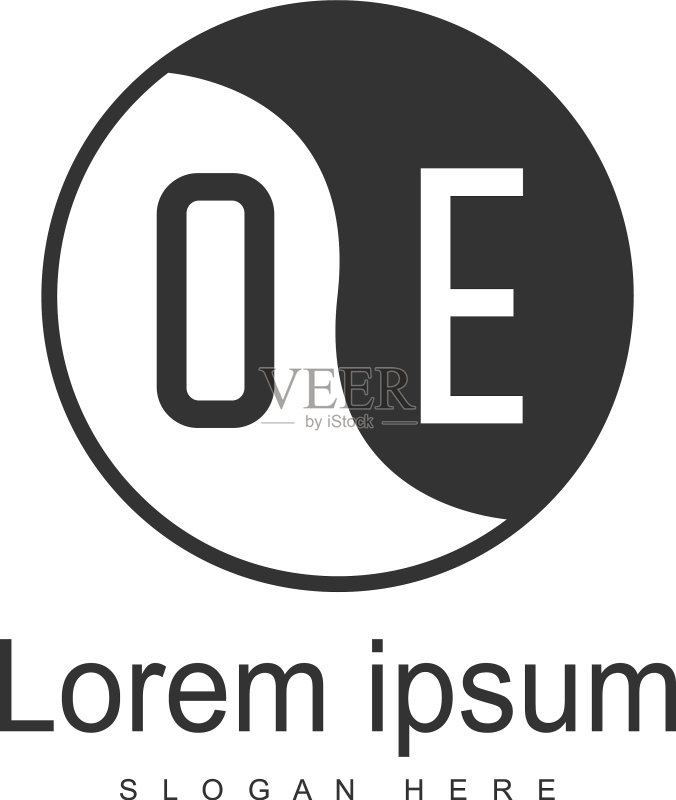 带有现代框架的OE首字母标志模板图标素材