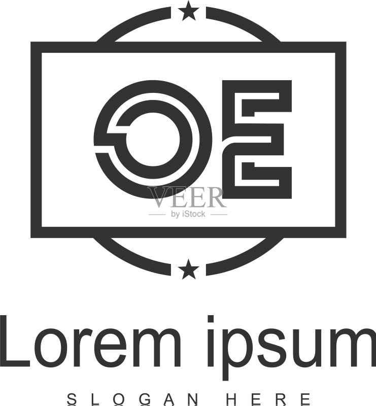 带有现代框架的OE首字母标志模板图标素材