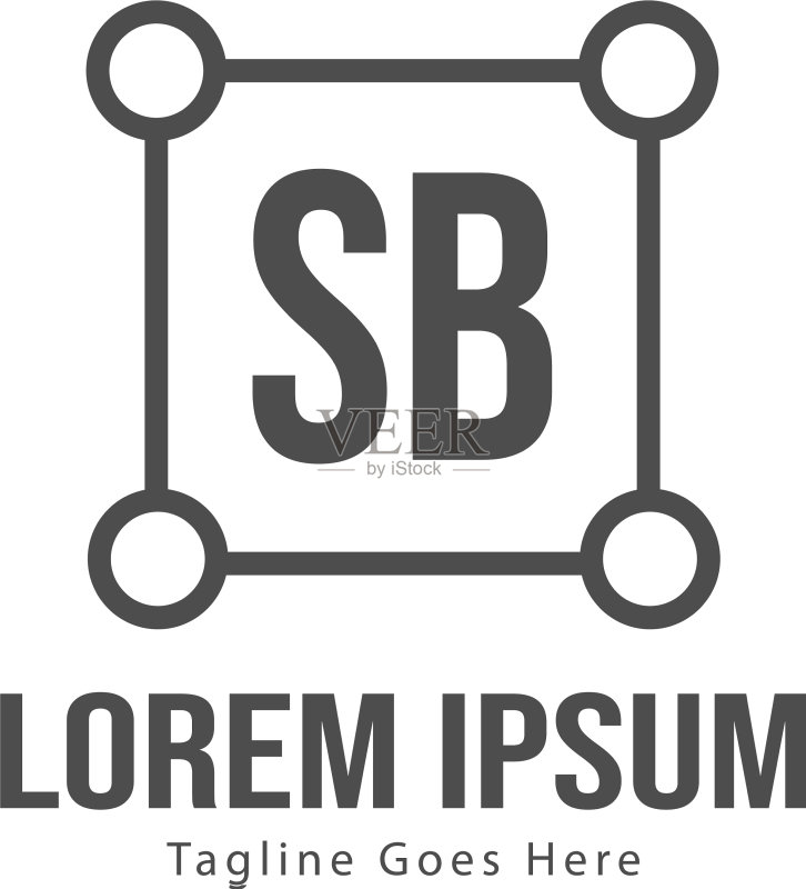 带有现代框架的SB字母logo模板图标素材