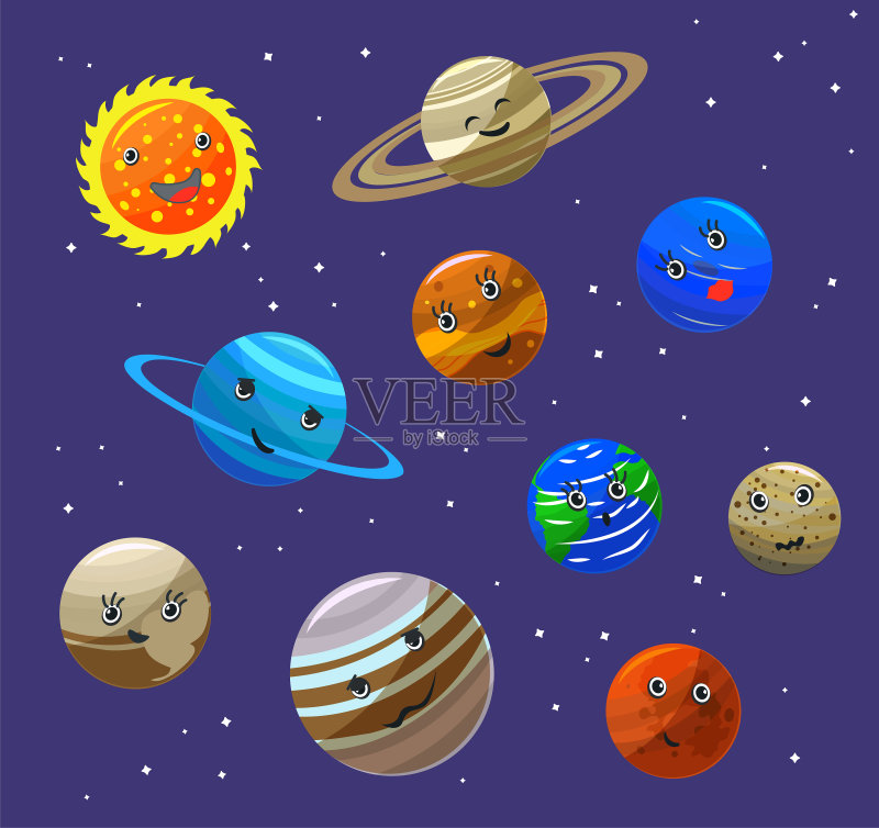 太阳系行星和太阳角色集合图标素材