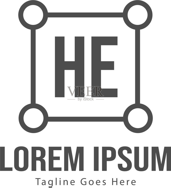 带有现代框架的HE字母logo图标素材