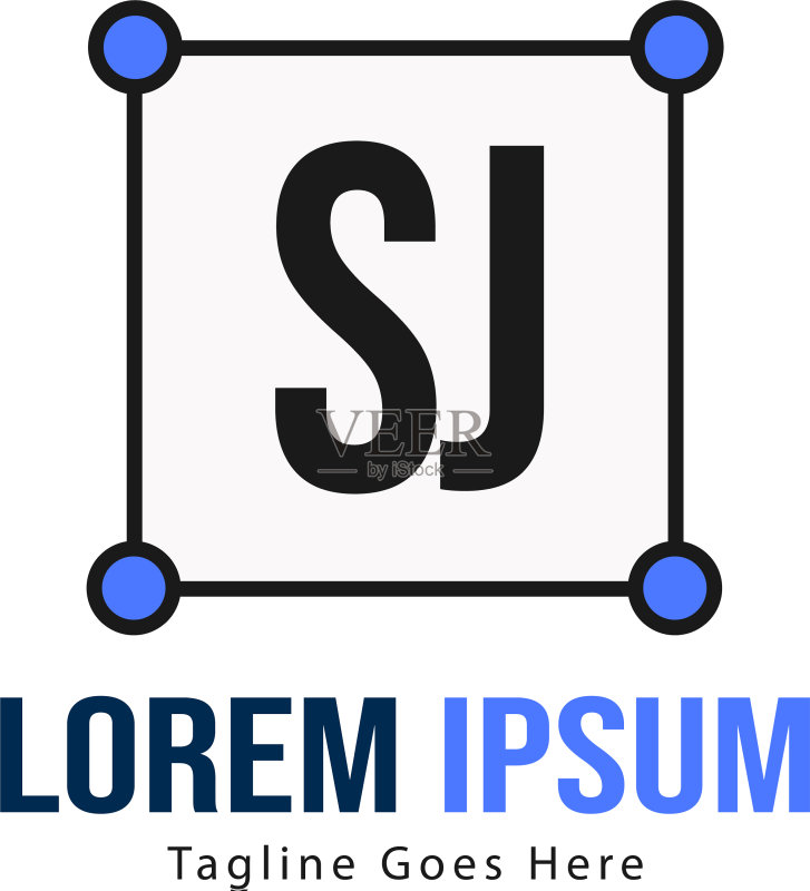 带现代框架的SJ首字母logo模板图标素材