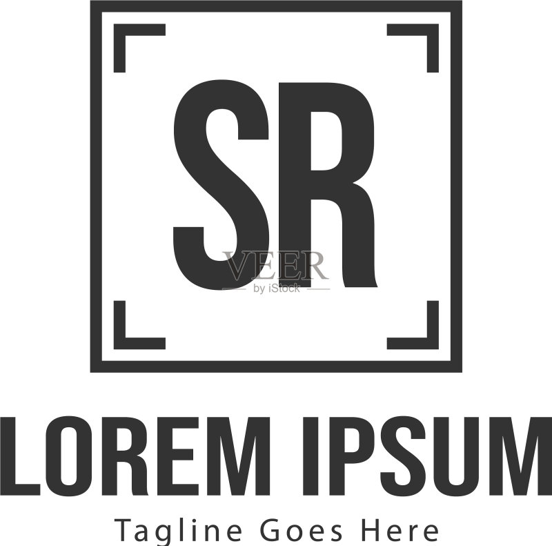 带有现代框架的SR首字母logo模板图标素材