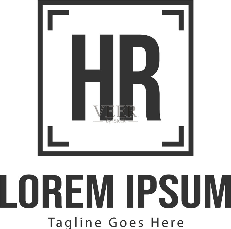 首字母HR现代边框Logo模板图标素材