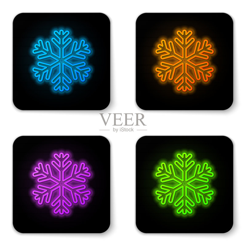白色背景上发光的霓虹雪花图标图标素材