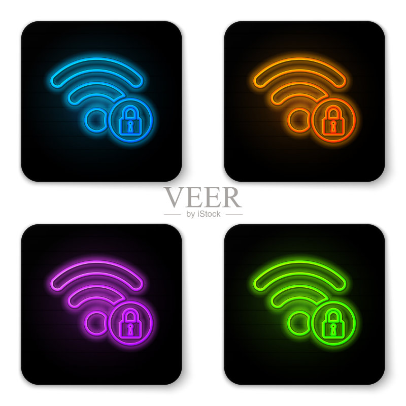 发光霓虹灯WiFi锁定标志图标图标素材