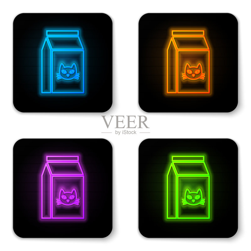 发光霓虹猫粮袋图标图标素材
