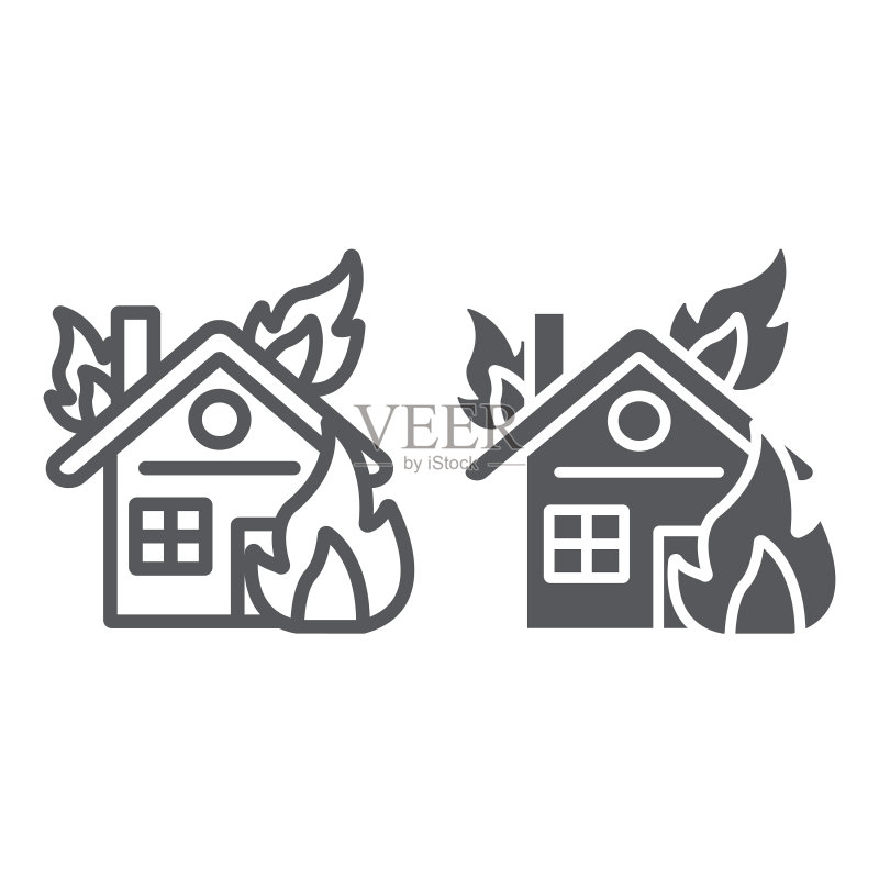 着火的房子线条和符号图标图标素材