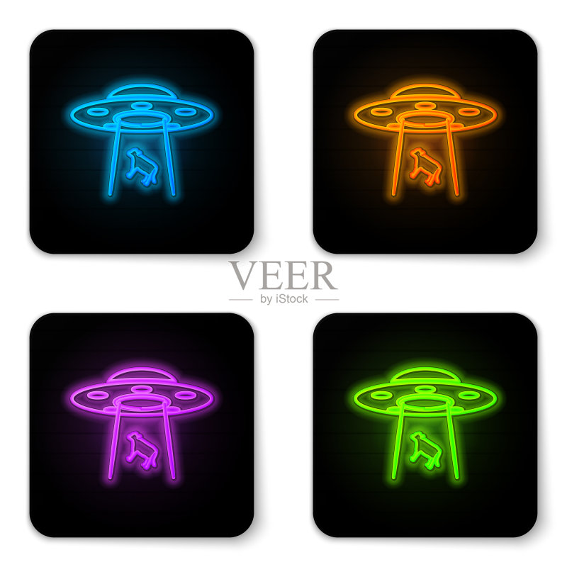 发光霓虹灯UFO诱拐奶牛图标图标素材