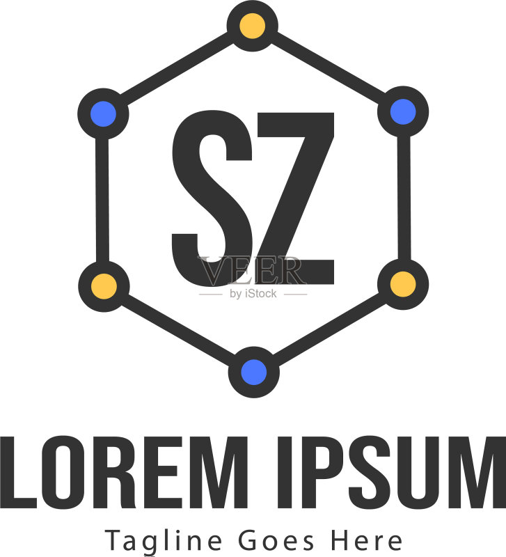 带有现代框架的SZ首字母logo模板图标素材