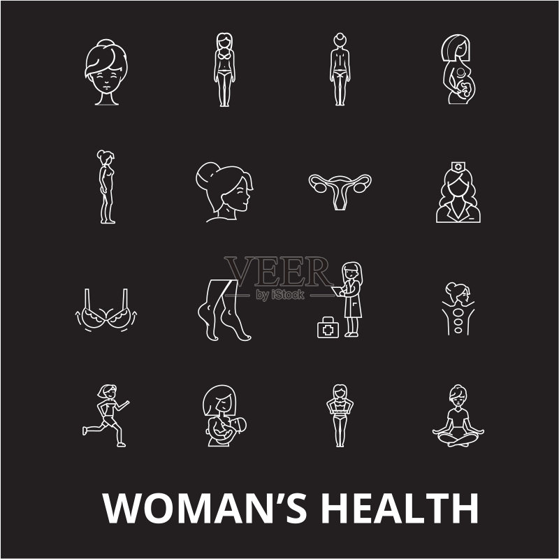 女性健康可编辑线条图标集图标素材
