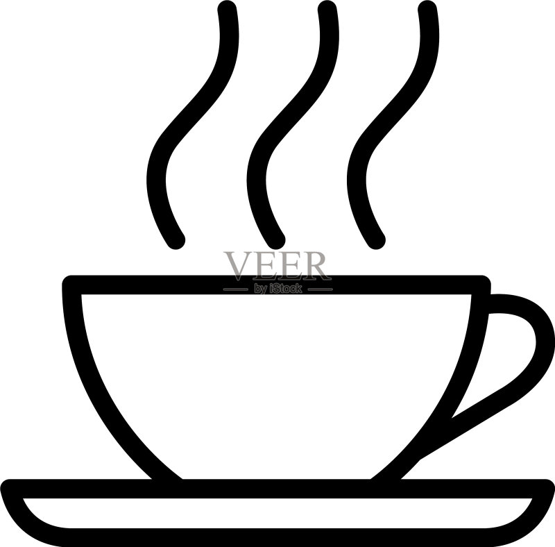 扁平风格咖啡杯线条图标,适用于应用程序图标素材