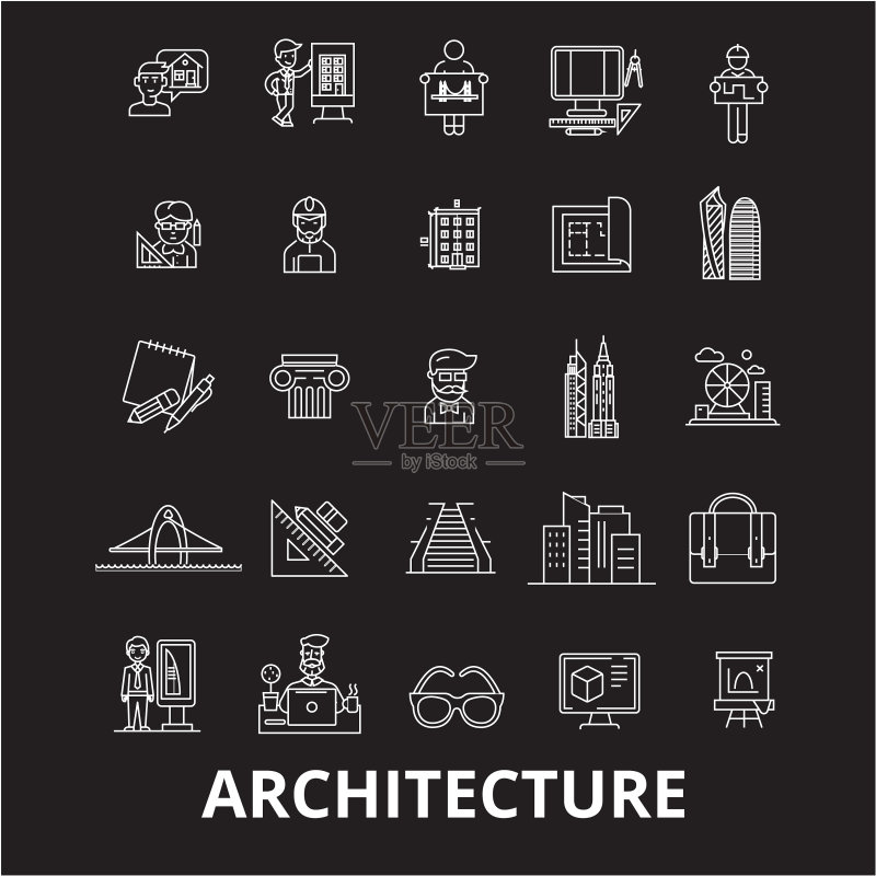 建筑可编辑线条图标集图标素材