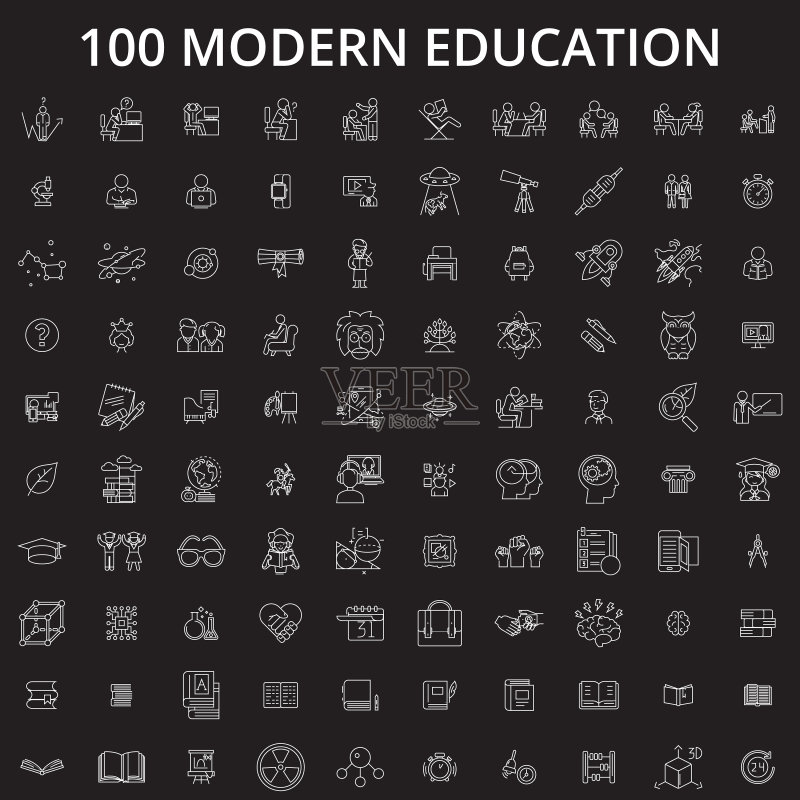 可编辑的教育线性图标集图标素材