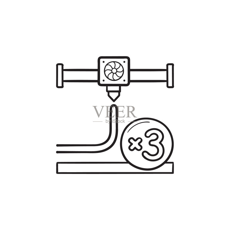 手绘3D打印喷嘴轮廓涂鸦图标图标素材