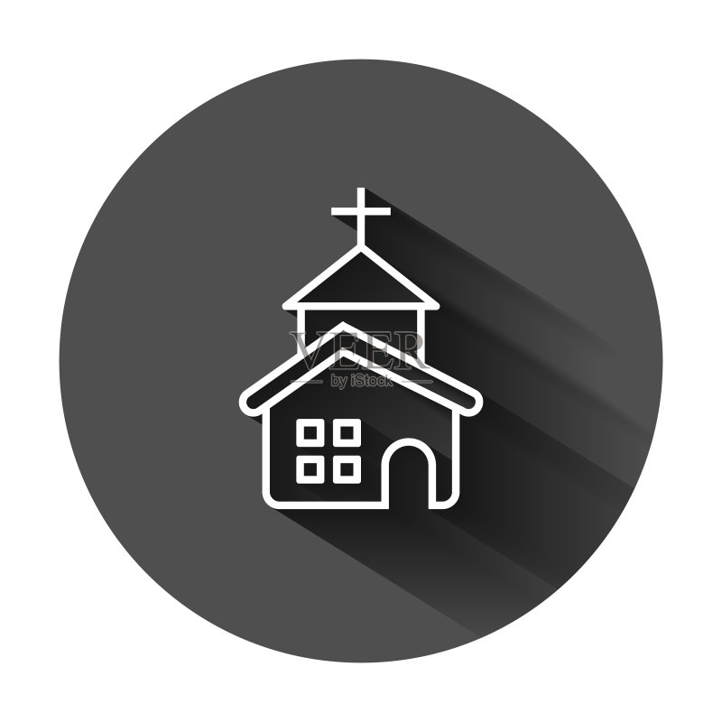 黑色圆形背景上的教堂图标图标素材