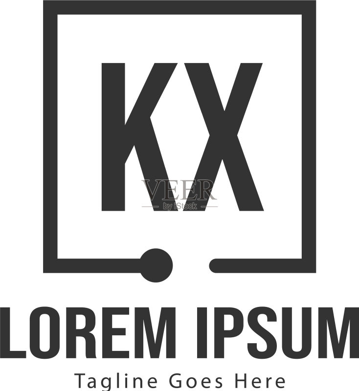 带有现代框架的KX首字母标志模板图标素材