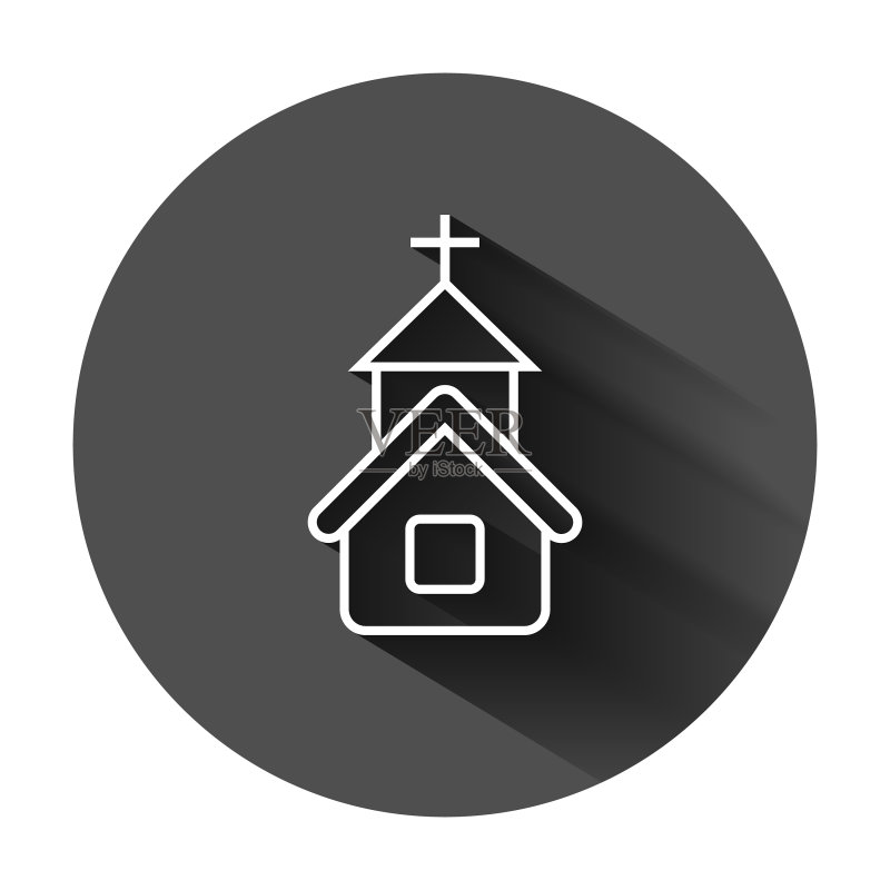 黑色圆形背景上的教堂图标图标素材
