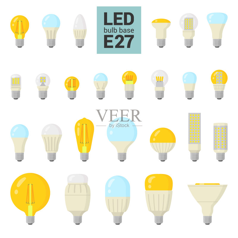 E27 LED灯泡彩色图标集图标素材
