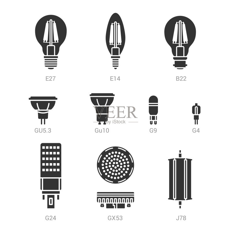 LED灯泡轮廓图标集图标素材