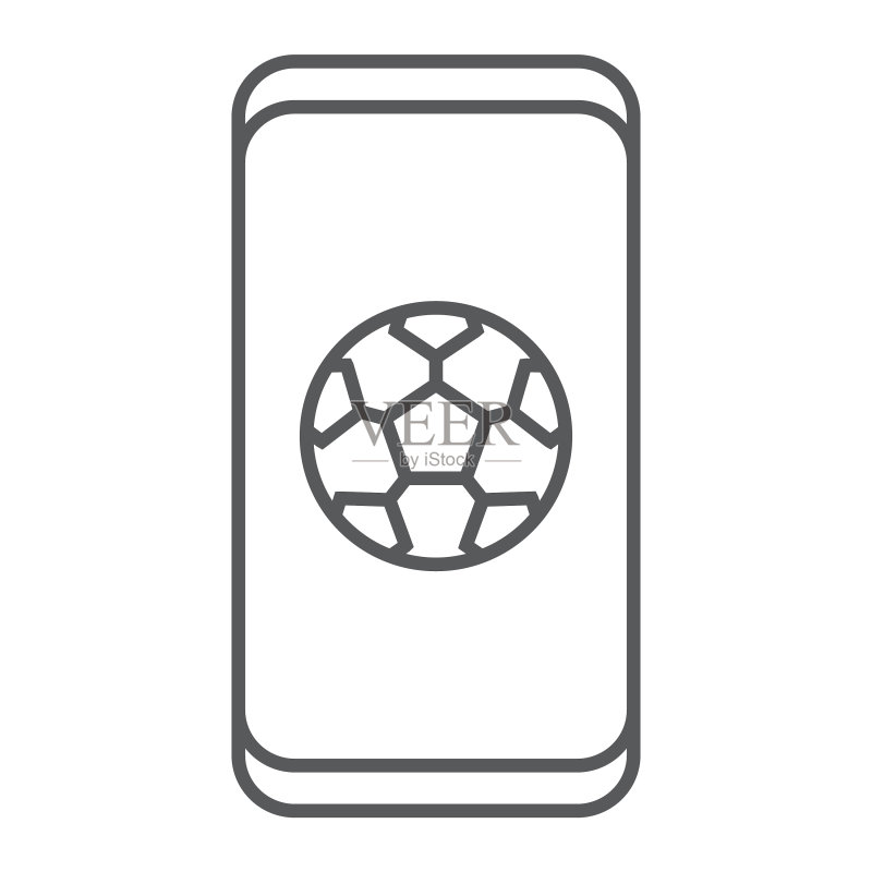 智能手机上的足球App细线图标图标素材