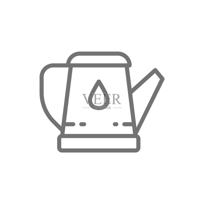 白色背景上隔离的浇水壶线条图标图标素材