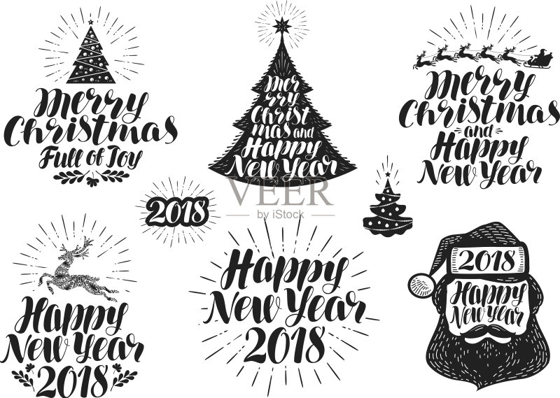 圣诞新年标签套装图标素材