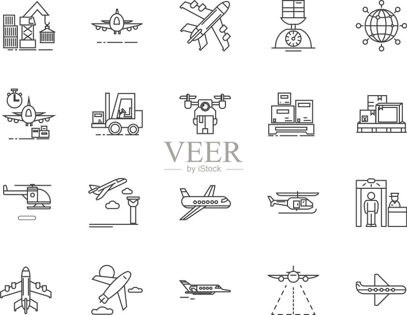 航空运输线性图标标志集图标素材