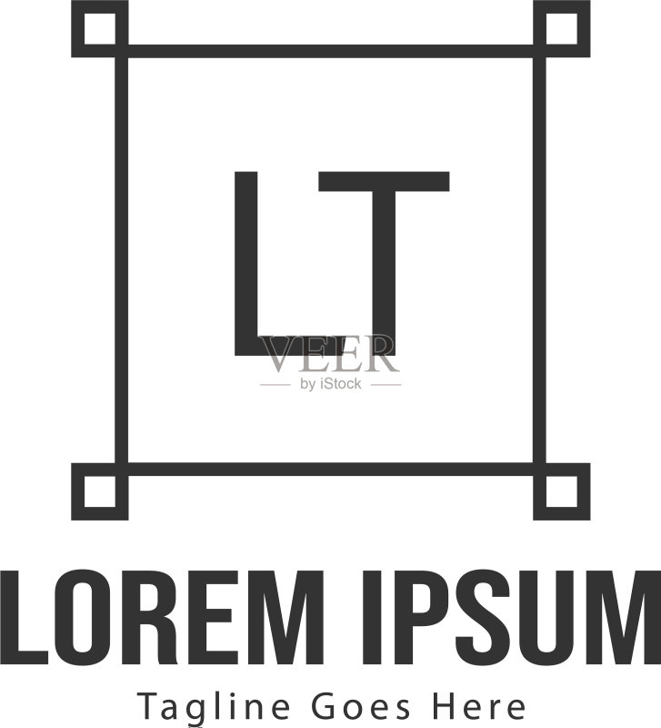 带有现代框架的字母LT logo模板图标素材
