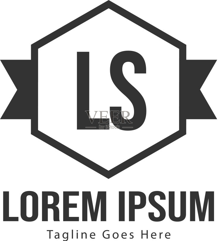 带有现代框架的LS标志模板图标素材