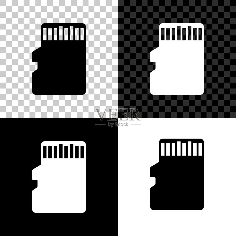Micro SD存储卡图标(黑白背景)图标素材