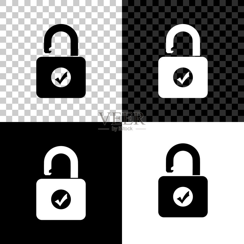 黑色白色背景上的开放式挂锁图标图标素材