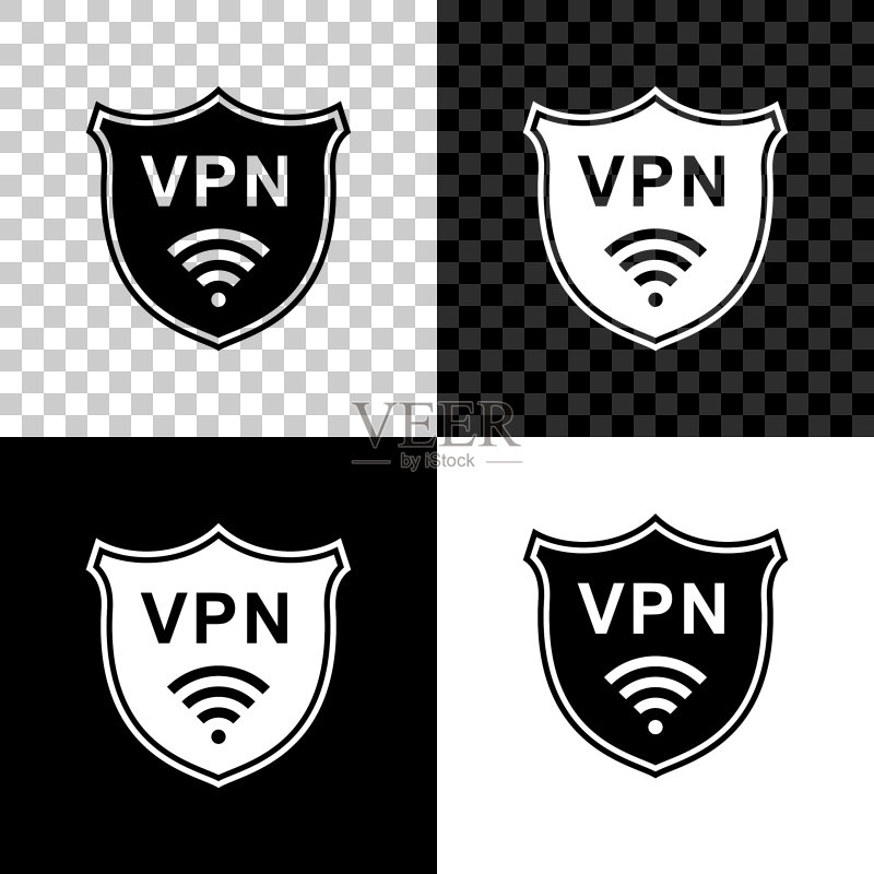 带有VPN和无线网络的盾牌图标素材