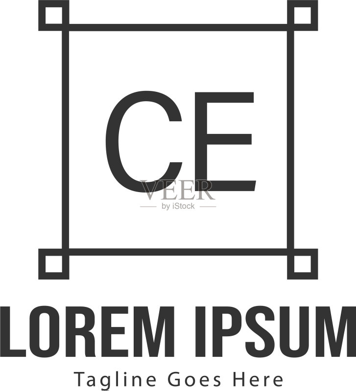 带有现代框架的CE字母Logo模板图标素材
