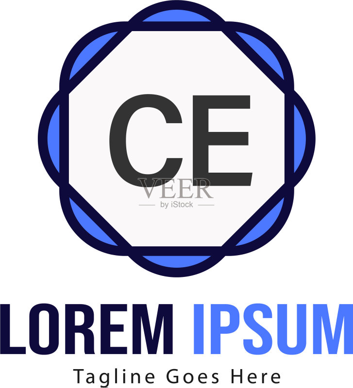 带有现代框架的CE字母Logo模板图标素材
