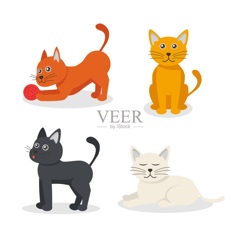 彩色虎斑猫卡通人物合集图标素材