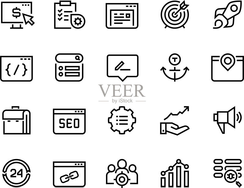 SEO线性图标,网络商业趋势图标素材