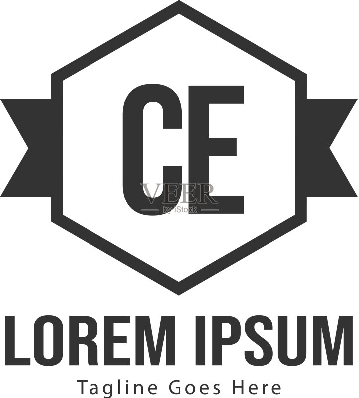 带有现代框架的CE字母Logo模板图标素材