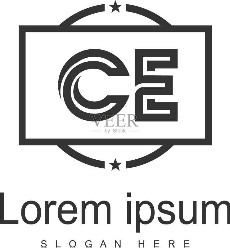 带有现代框架的CE字母Logo模板图标素材